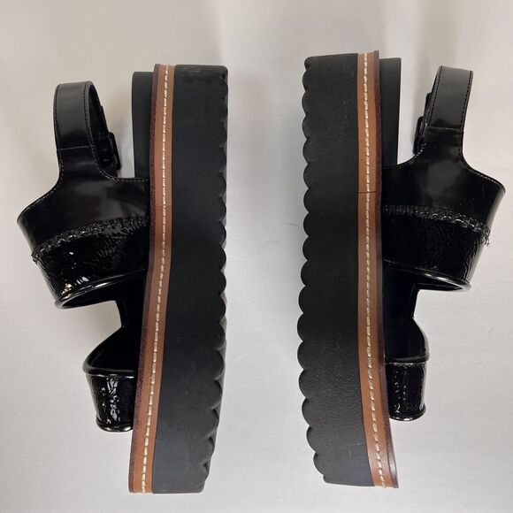 ZARA Platform Slingback Black Patent Faux Leather Sandals Size 7.5 Adjustable - Picture 9 of 16